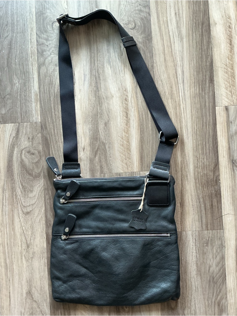 Margot Black Pebbled Leather Crossbody Bag Multi Zipper Messenger Travel Purse